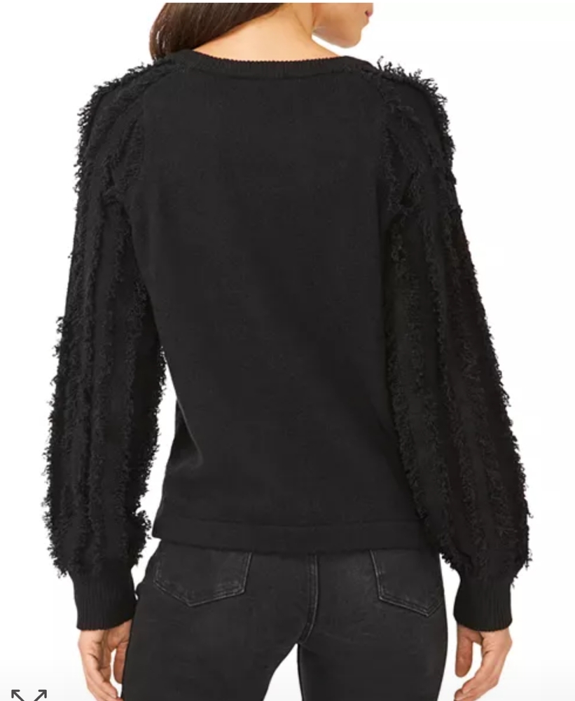 1.STATE Crew Neck Fringe Sleeve Tunic Sweater In Rich Black NWT - Picture 2 of 9